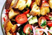 Summer Panzanella Salad with Garlic Butter Crouton Bread