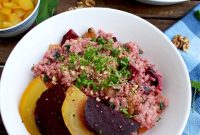 Beetroot Risotto with Goat Cheese, Wild Garlic & Toasted Walnuts