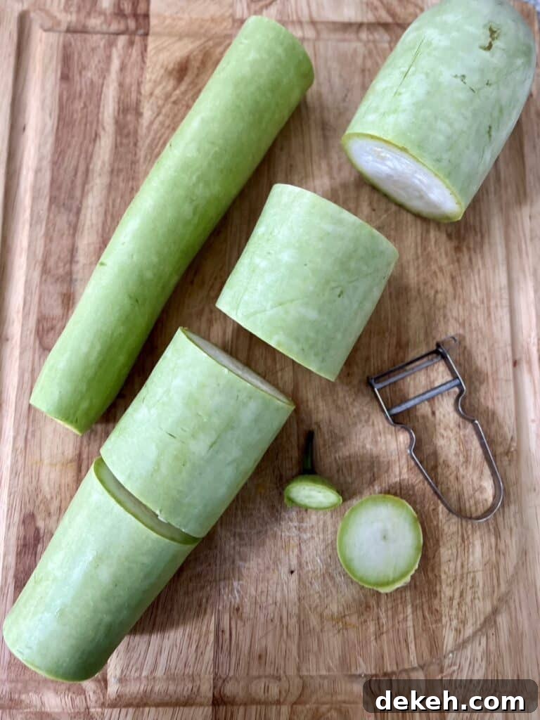 Cut pieces of Sicilian cucuzza squash (googootz).