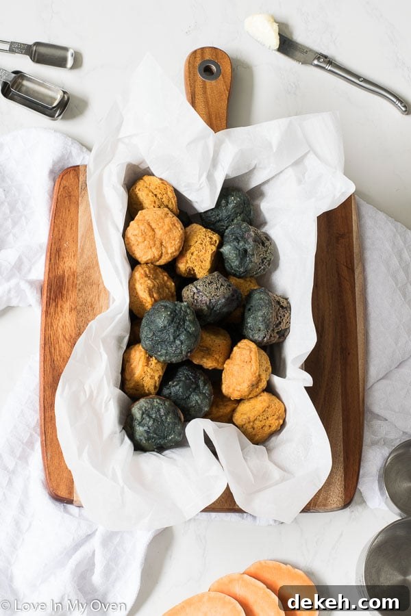 mini sweet potato muffins - purple and orange