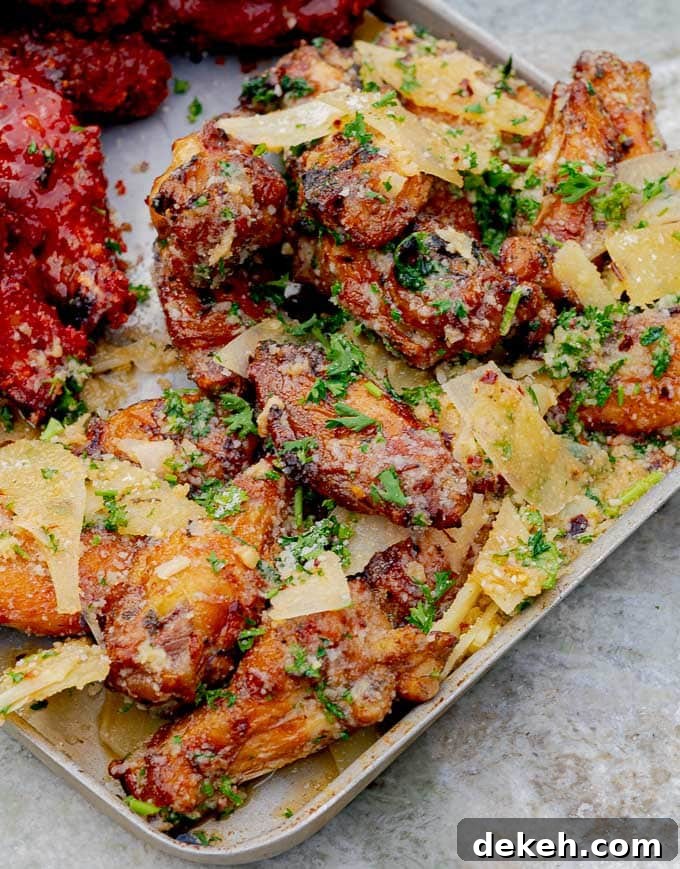 Best Garlic Parmesan Wings on the Grill on a metal baking sheet
