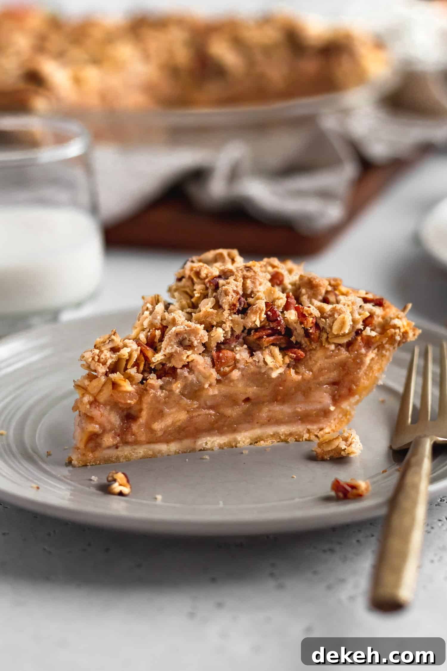 A slice of gluten-free apple crumble pie