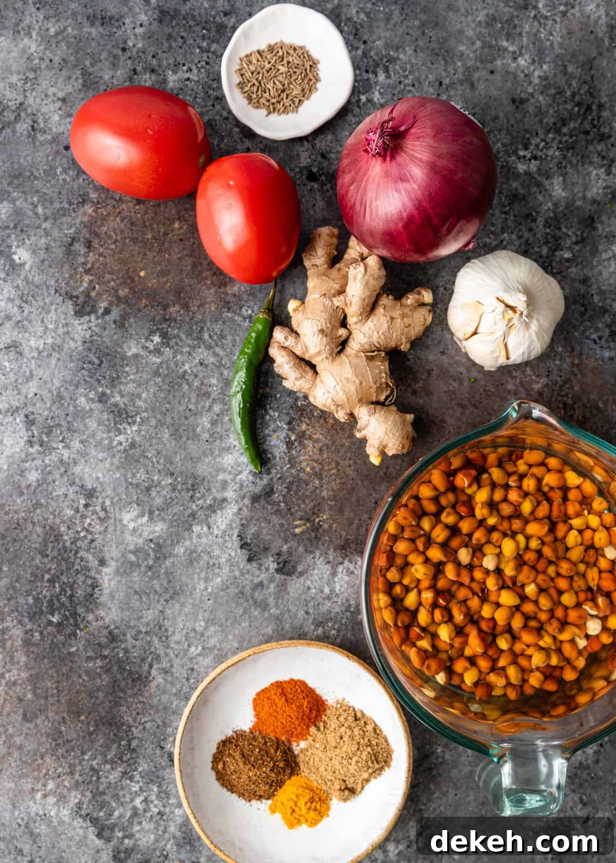 overhead: ingredients for black chickpea curry