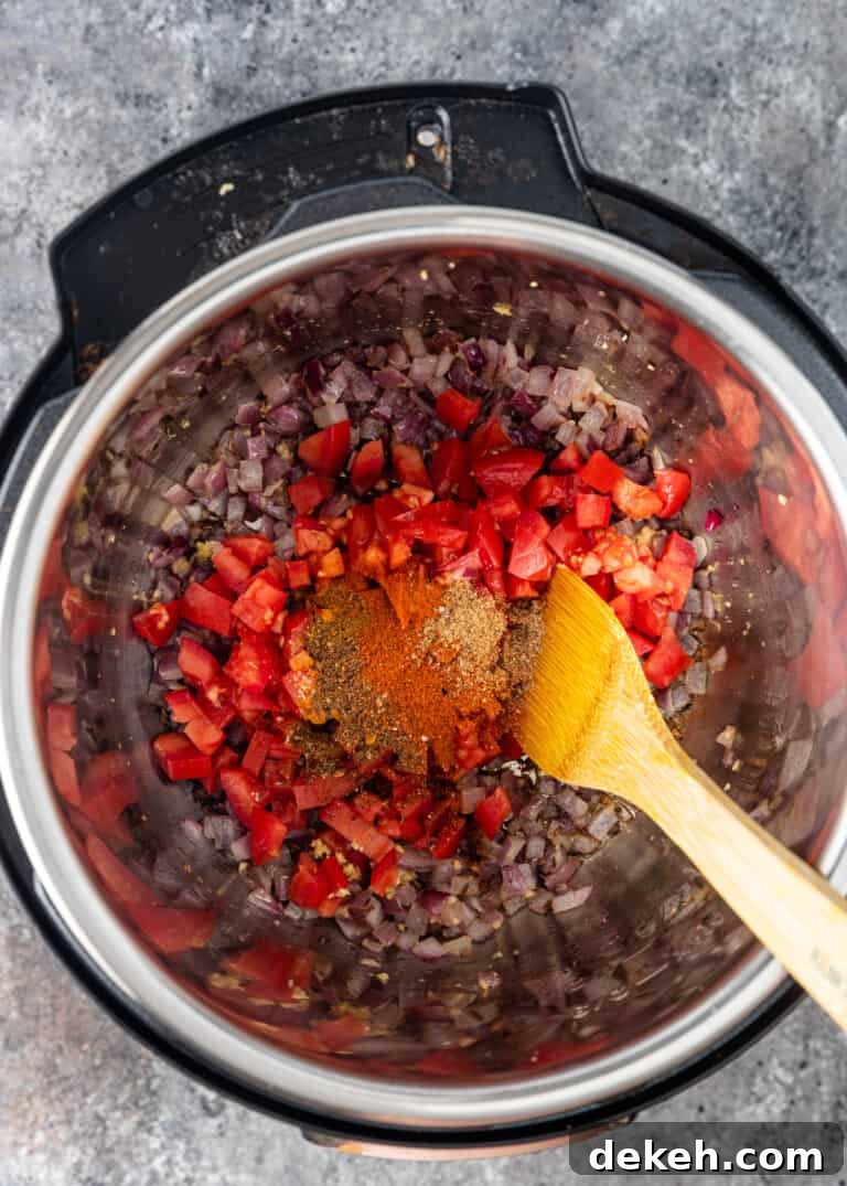 overhead: kala chana spices with sauteed vegetables in instant pot