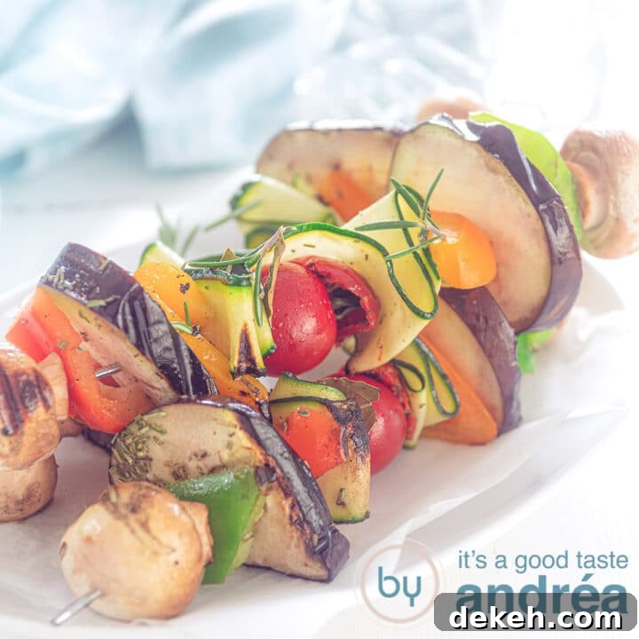Mediterranean vegetable skewers on a white plate