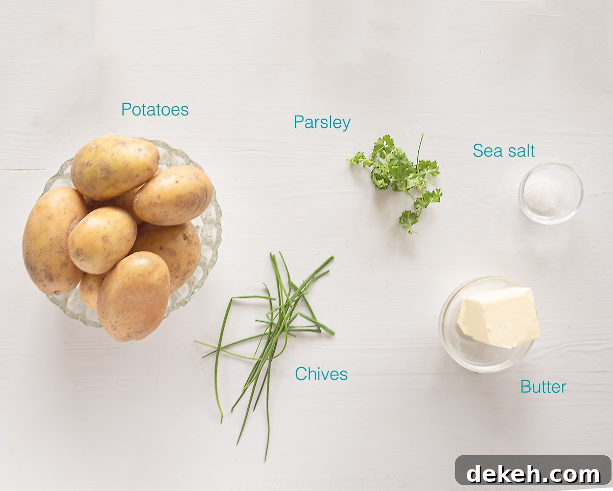 Ingredients for boiled parsley potatoes with butter
