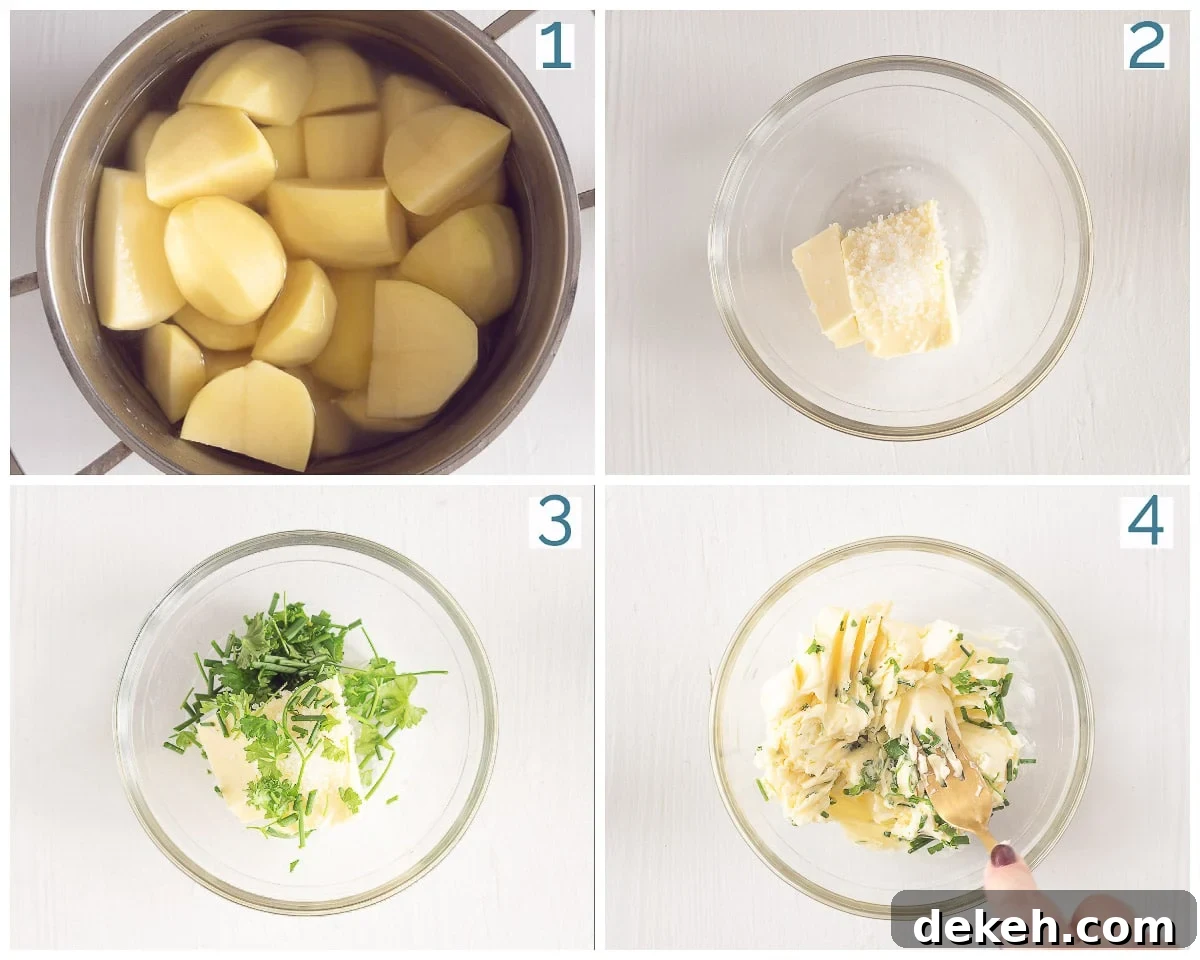 Preparation photos for boiled potatoes with parsley butter