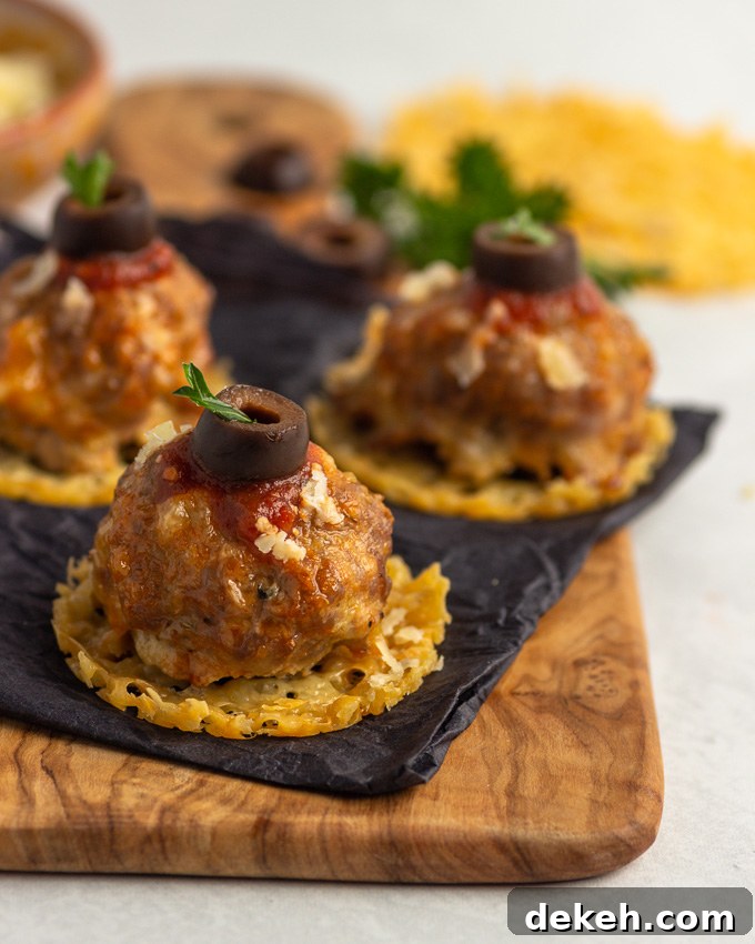 Keto Meatball Cheese Crisps- low carb and gluten free appetizer.