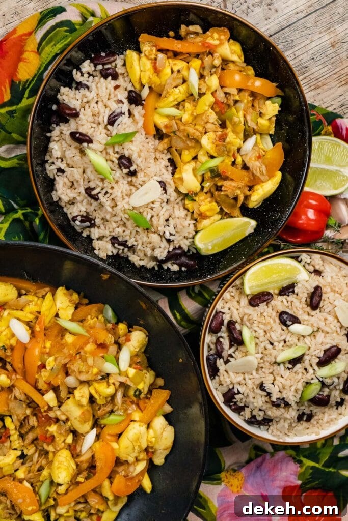 Ackee and Saltfish served with rice and pea