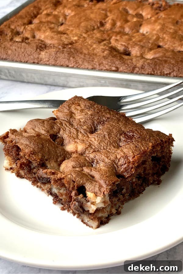 Chocolate Marble Cake from box mix of German chocolate cake on white plate with fork