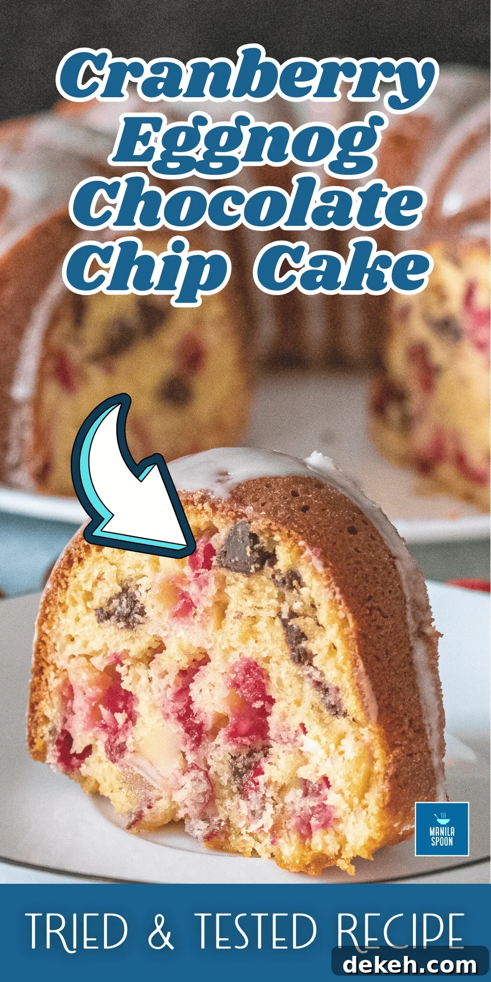 Sweet, tart, and full of chocolatey goodness, this Cranberry Eggnog Chocolate Chip Cake is the ultimate holiday dessert! Quick and easy to make—no mixer needed—this festive cake combines rich eggnog flavor with juicy cranberries and chocolate chips for a delicious Christmas or New Year treat!