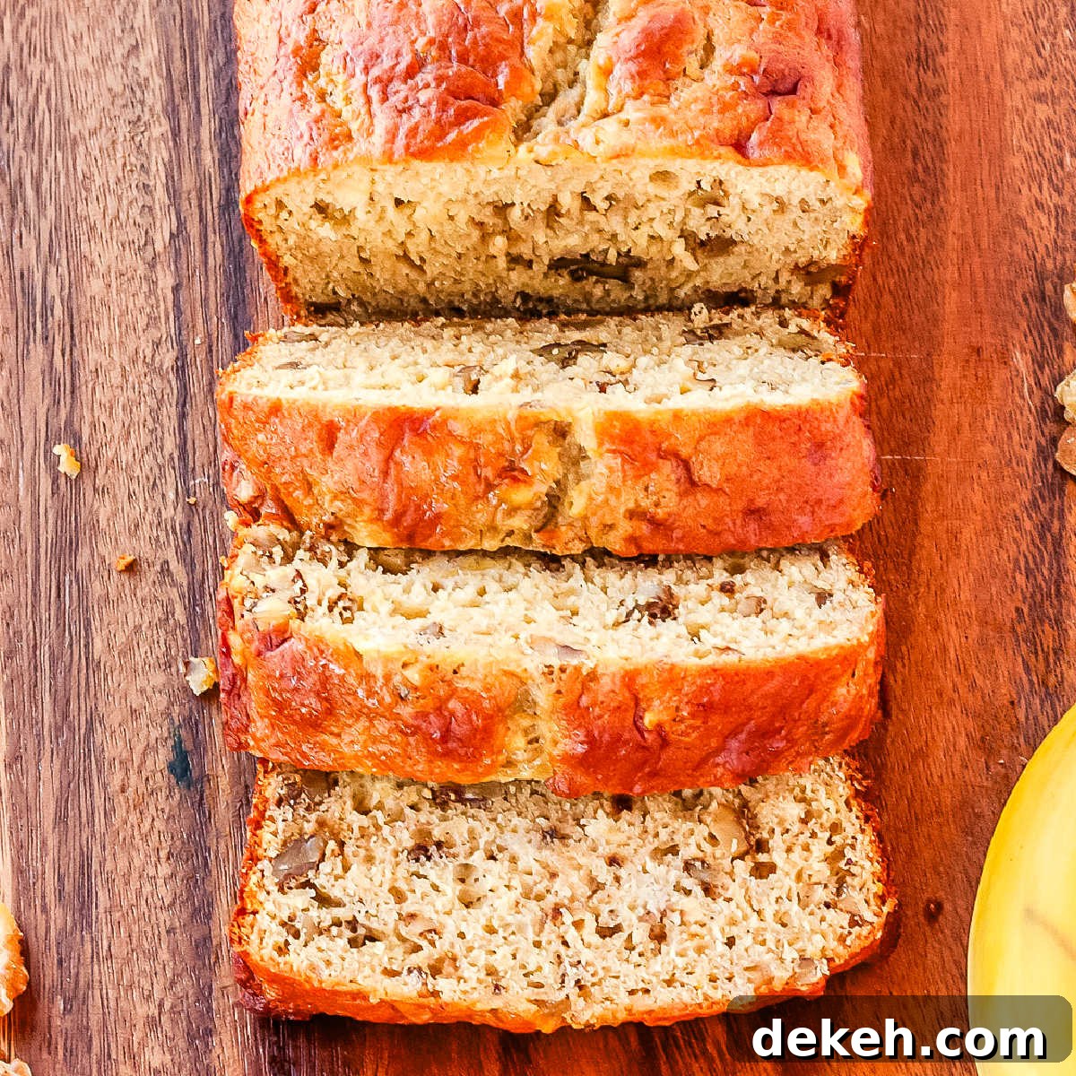 Slices of bread on a wooden cutting board.
