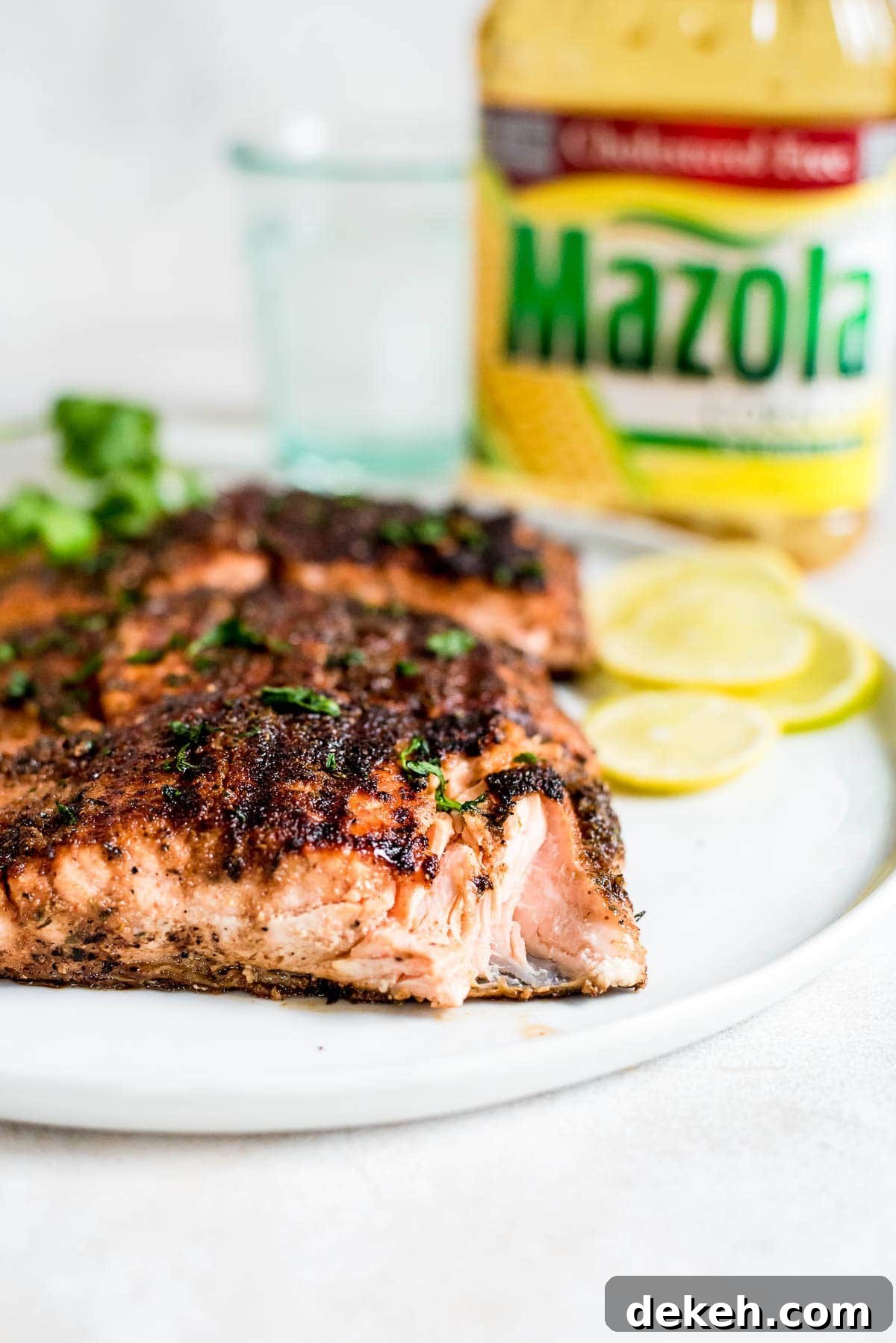 close up of inside the grilled jerk salmon