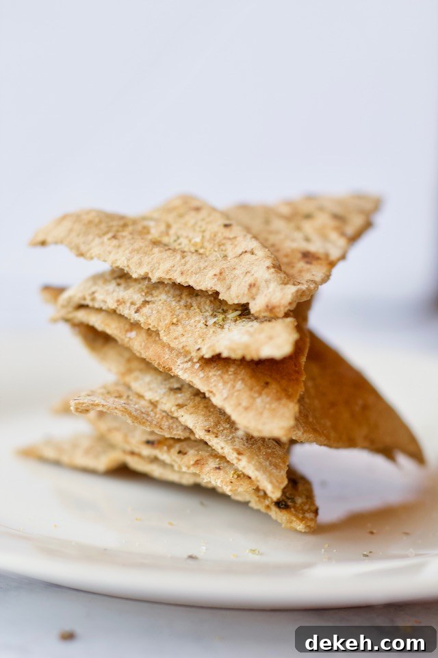 Homemade Pita Chips Stacked on Plate