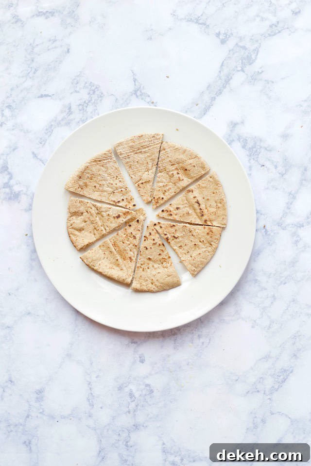 Homemade Pita Chips Cut on Plate