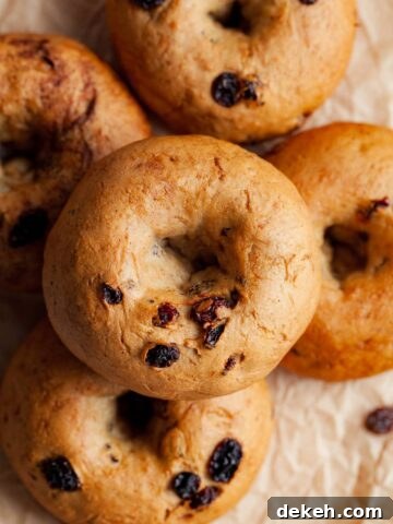 cinnamon raisin bagels on parchment paper