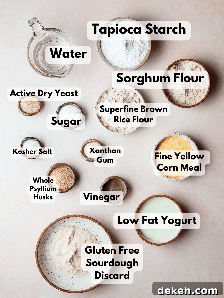 a collage of ingredients needed to make a gluten free artisan bread in a dutch oven
