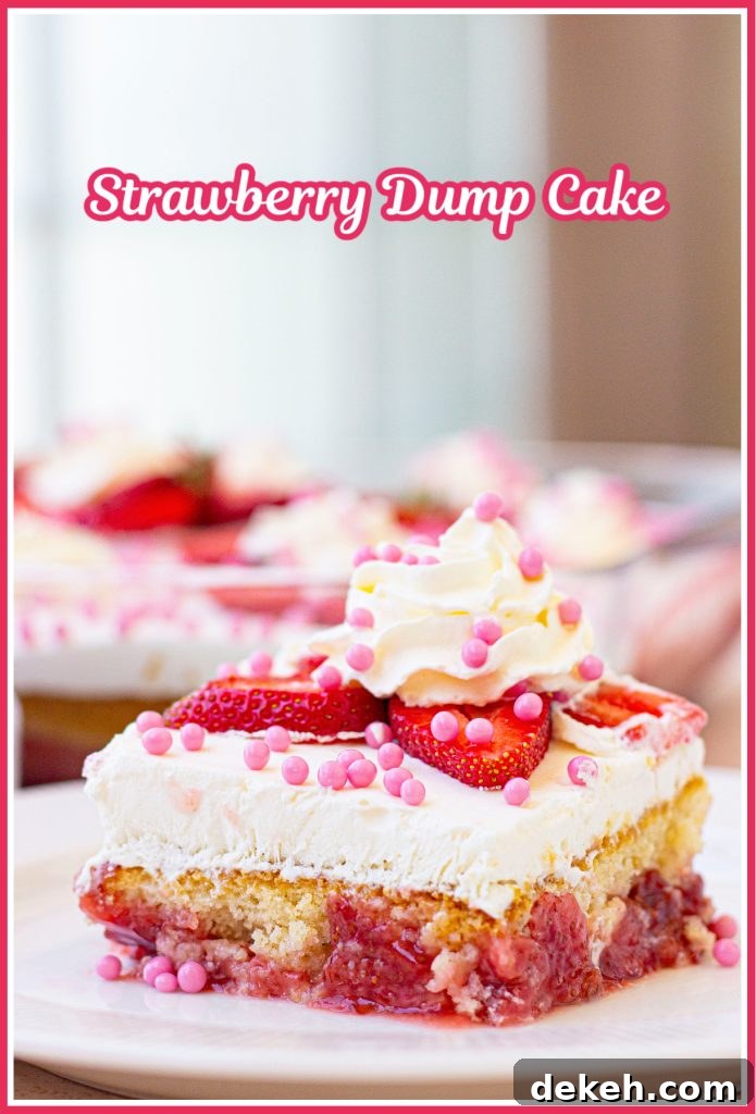 Strawberry dump cake close-up