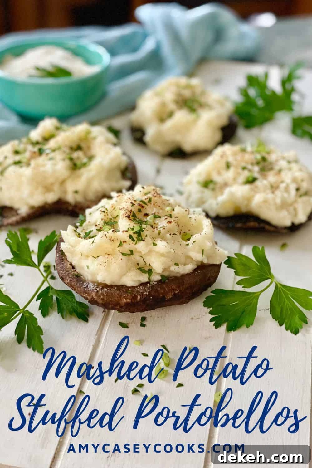 4 vegetarian stuffed mushrooms ready to be served.