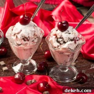 Homemade cherry garcia cottage cheese ice cream in a bowl.