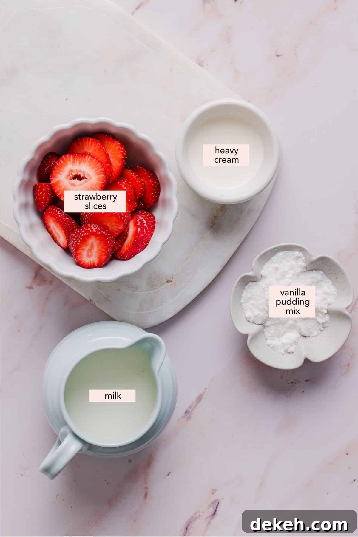 Labeled ingredients for strawberry ice cream.