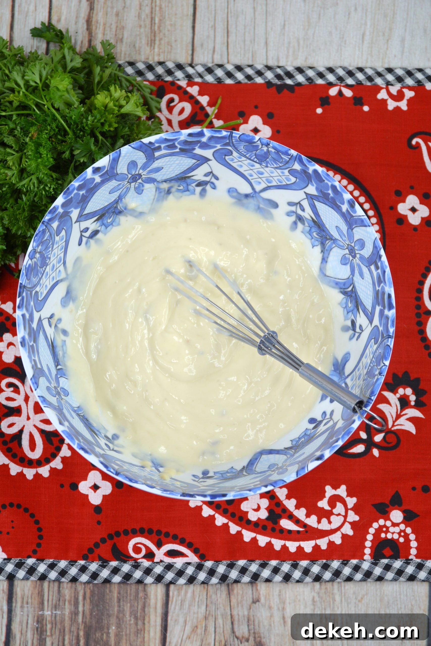 Mixing soup, milk and sour cream