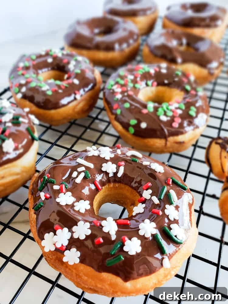 Angle shot of finished donuts.