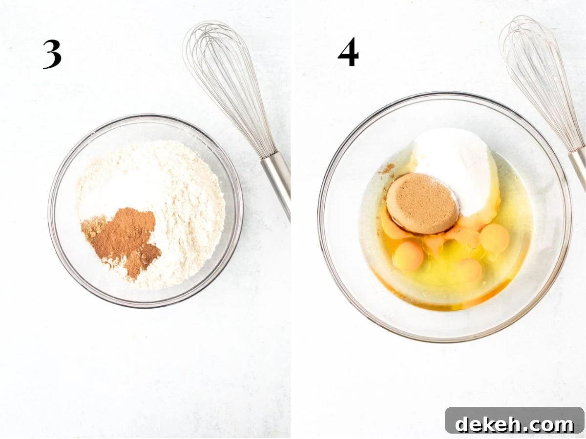 Dry and wet ingredients in bowls