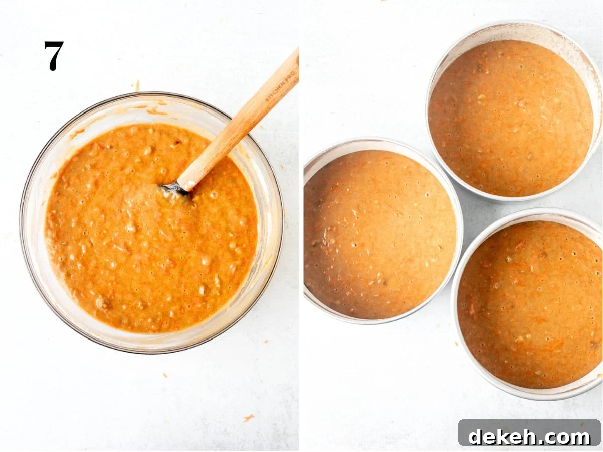 Carrot cake batter in pans