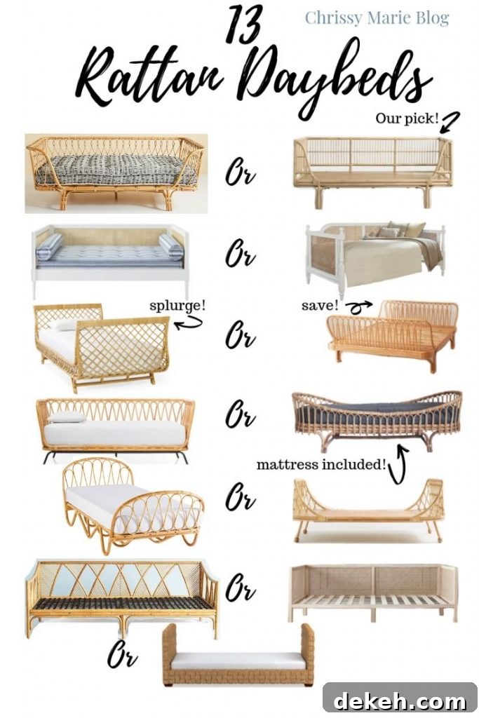 pinterest collage of 13 rattan daybeds