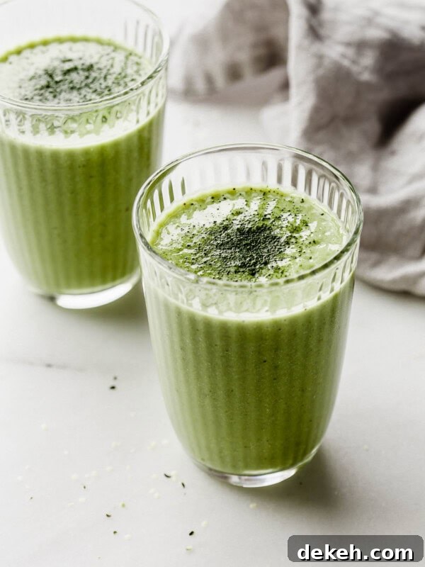 two glasses of matcha smoothie