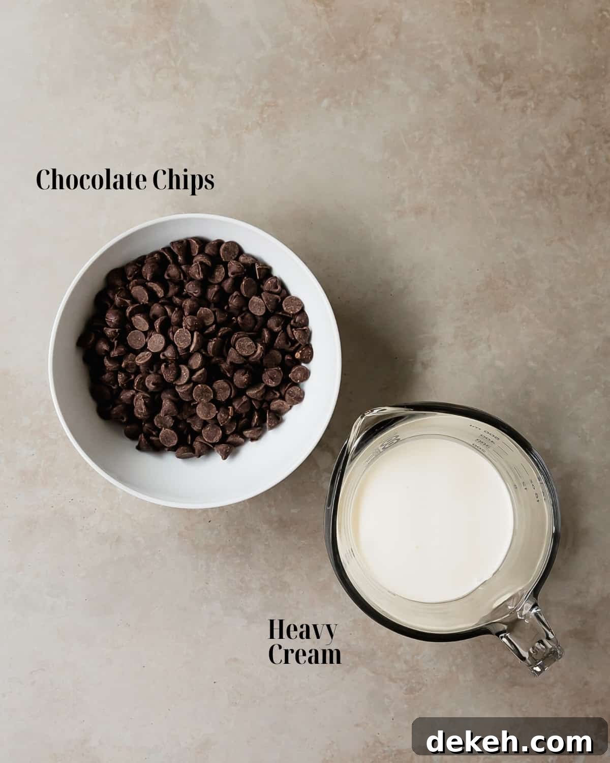 Chocolate Ganache Topping
Gather chocolate and heavy cream.
