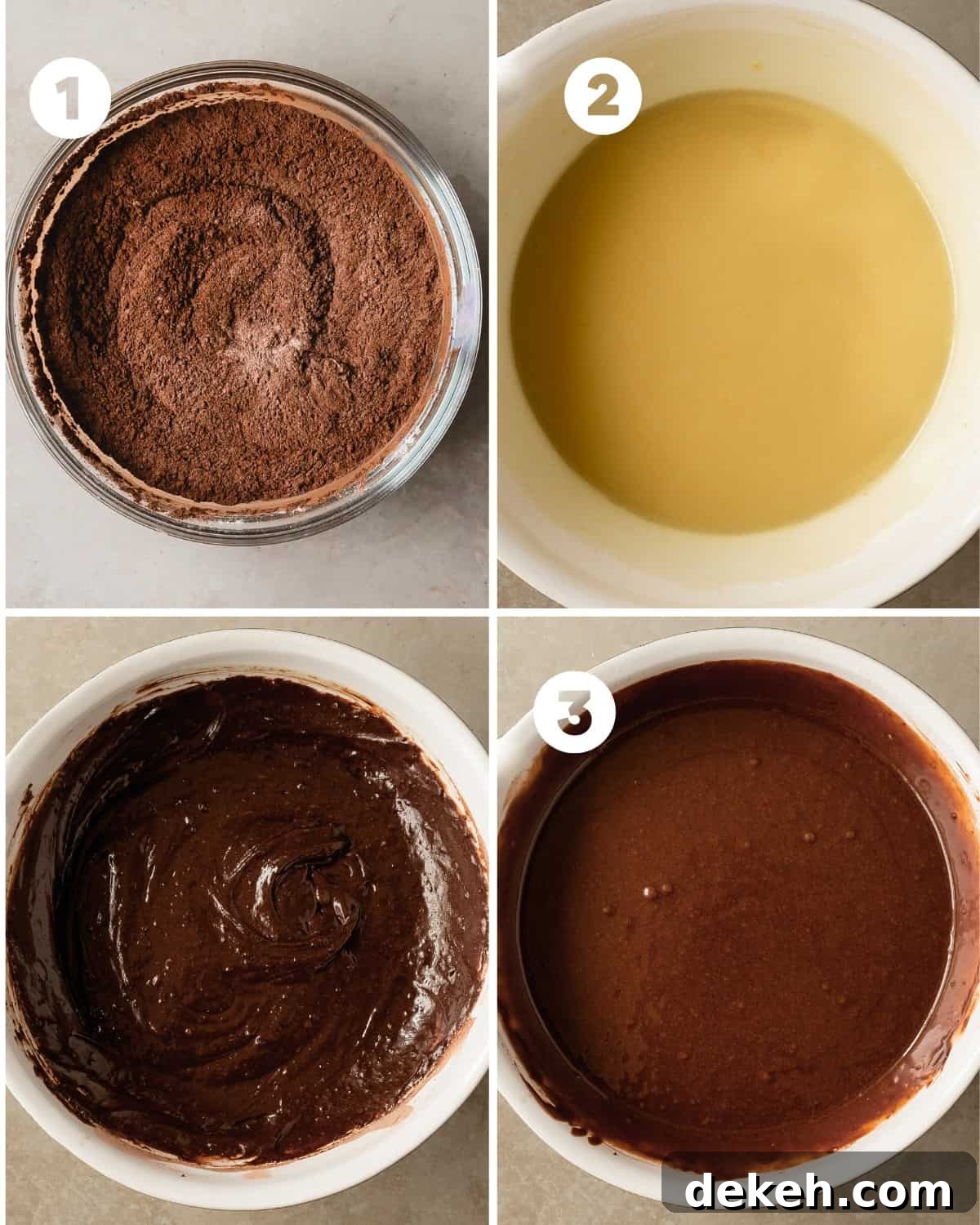 Preheat the oven to 350 F (177 C). Lightly grease and line the bottom of (1) 8 inch cake pan with parchment paper. In a large bowl, whisk the all purpose flour, dutch process cocoa powder, baking powder and salt until well combined. 
In another large bowl add the melted butter, oil, granulated sugar, eggs, vanilla extract and sour cream. Mix until smooth and well combined. 
Slowly mix the dry ingredients into the wet, alternating with the warm coffee until wet until smooth and well combined. 