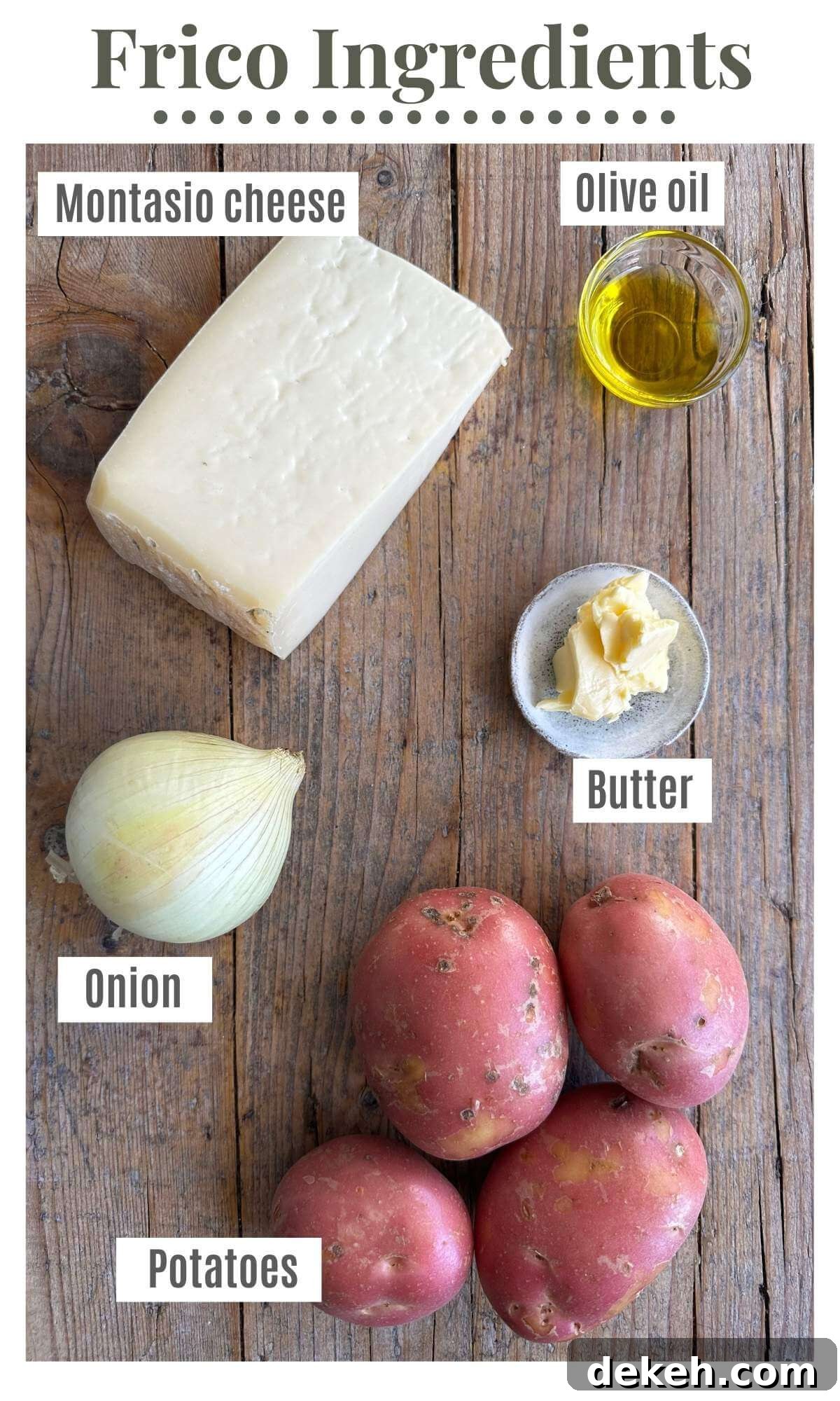 An overhead shot of all the ingredients needed to make Frico.