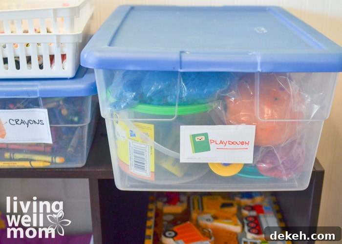 a bin to store playdough for kids 