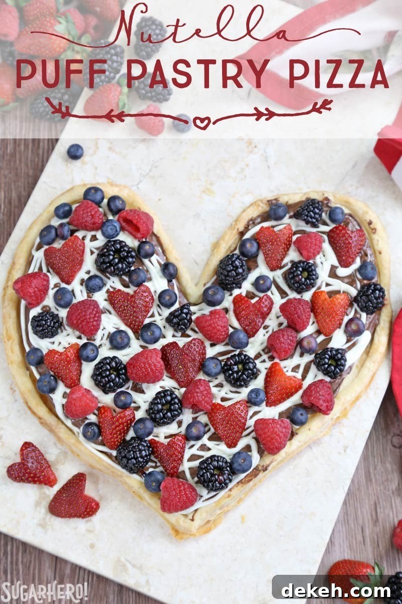Nutella Puff Pastry Pizza is easy and delicious. You’ll love the combination of buttery puff pastry, Nutella, white chocolate, and juicy fresh berries!