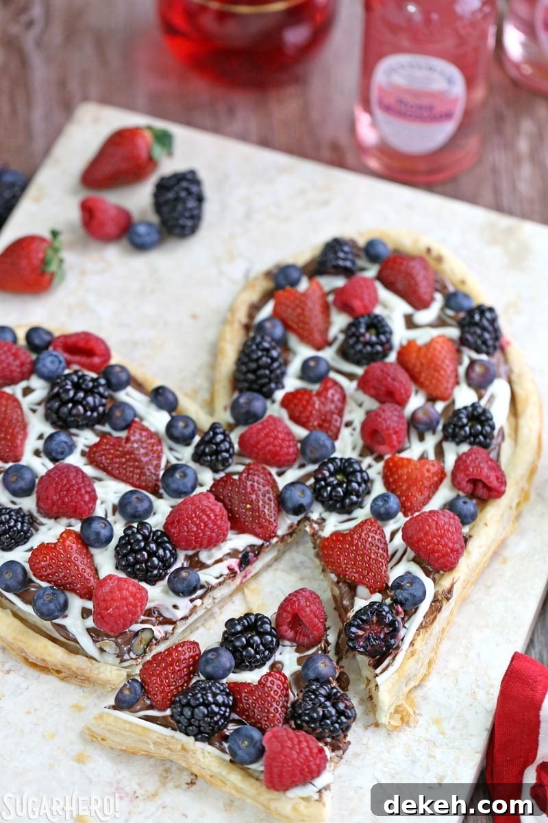 Close-up of Nutella Puff Pastry Pizza slice.