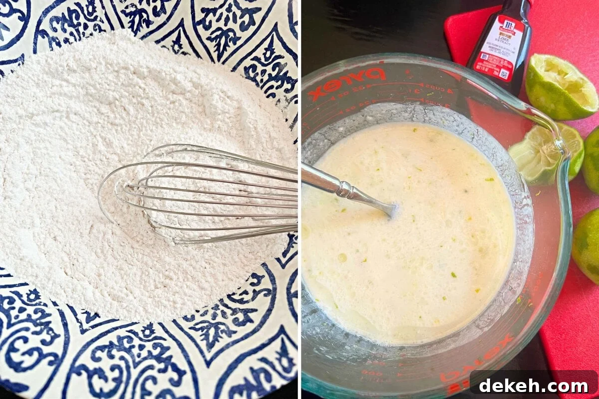 Wet and dry ingredients.