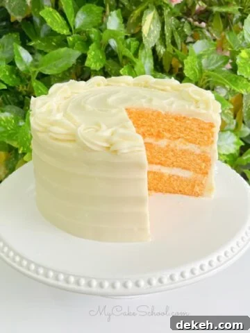 Orange Cake, sliced on a pedestal