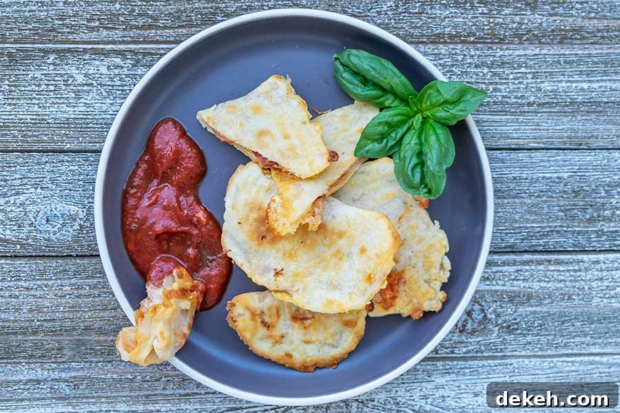 pizza pocket appetizer on a plate with ketchup