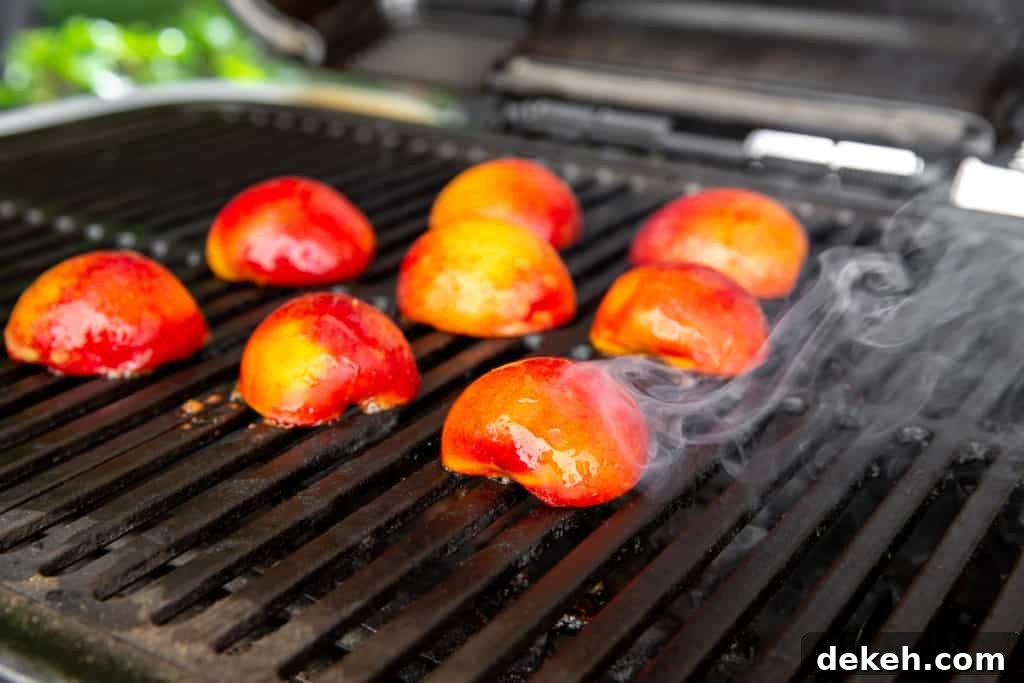 Peaches cooking on a Spark grill. 