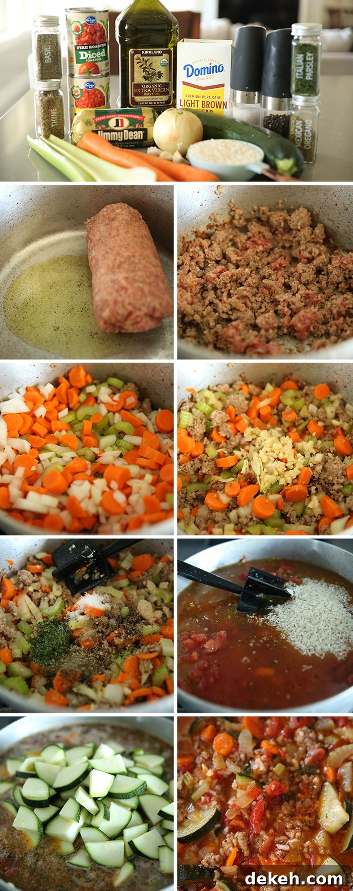 9-photo picture collage of step-by-step photos of how to make Stuffed Zucchini Soup