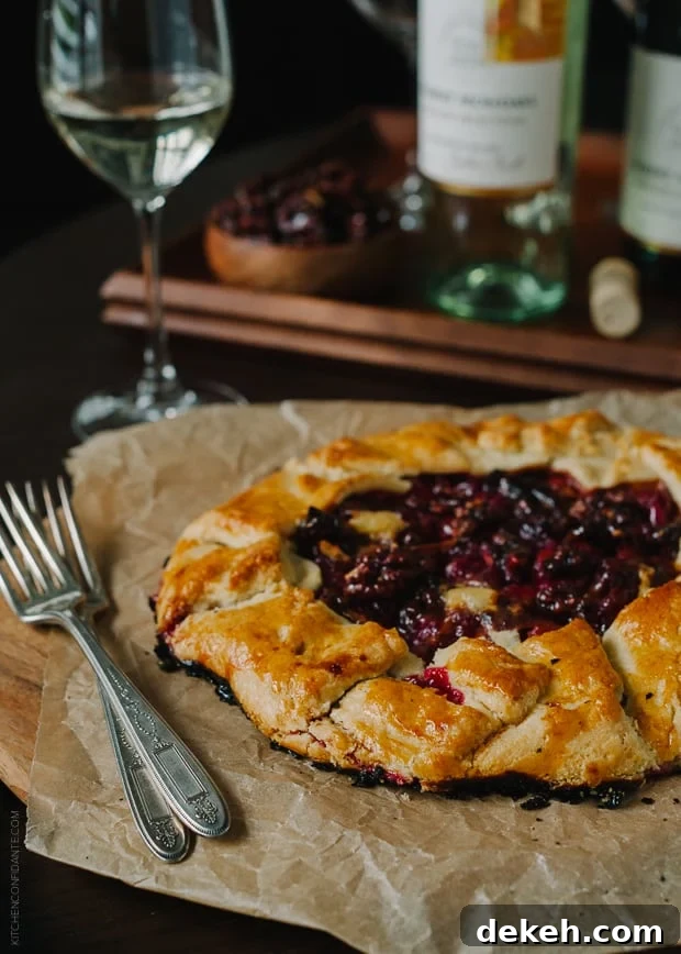 Cranberry Wine Galette on parchment with two forks.