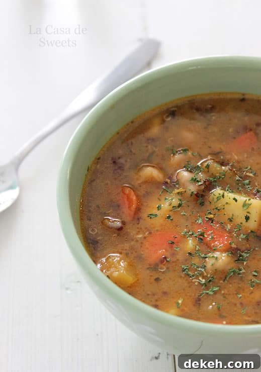 Winter Vegetable Soup with Squash, Garbanzo Beans, and Quinoa