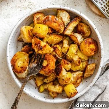 Completed Roasted Parsnips in a bowl.