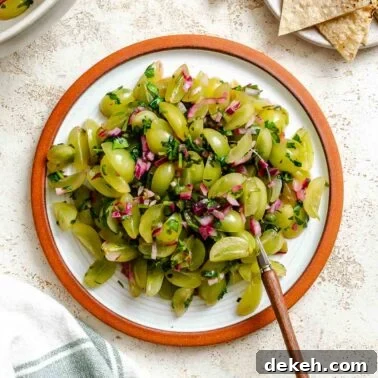 Completed Fresh Grape Salsa on a plate.