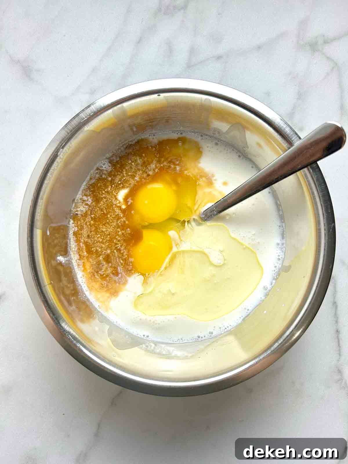 wet ingredients in mixing bowl.