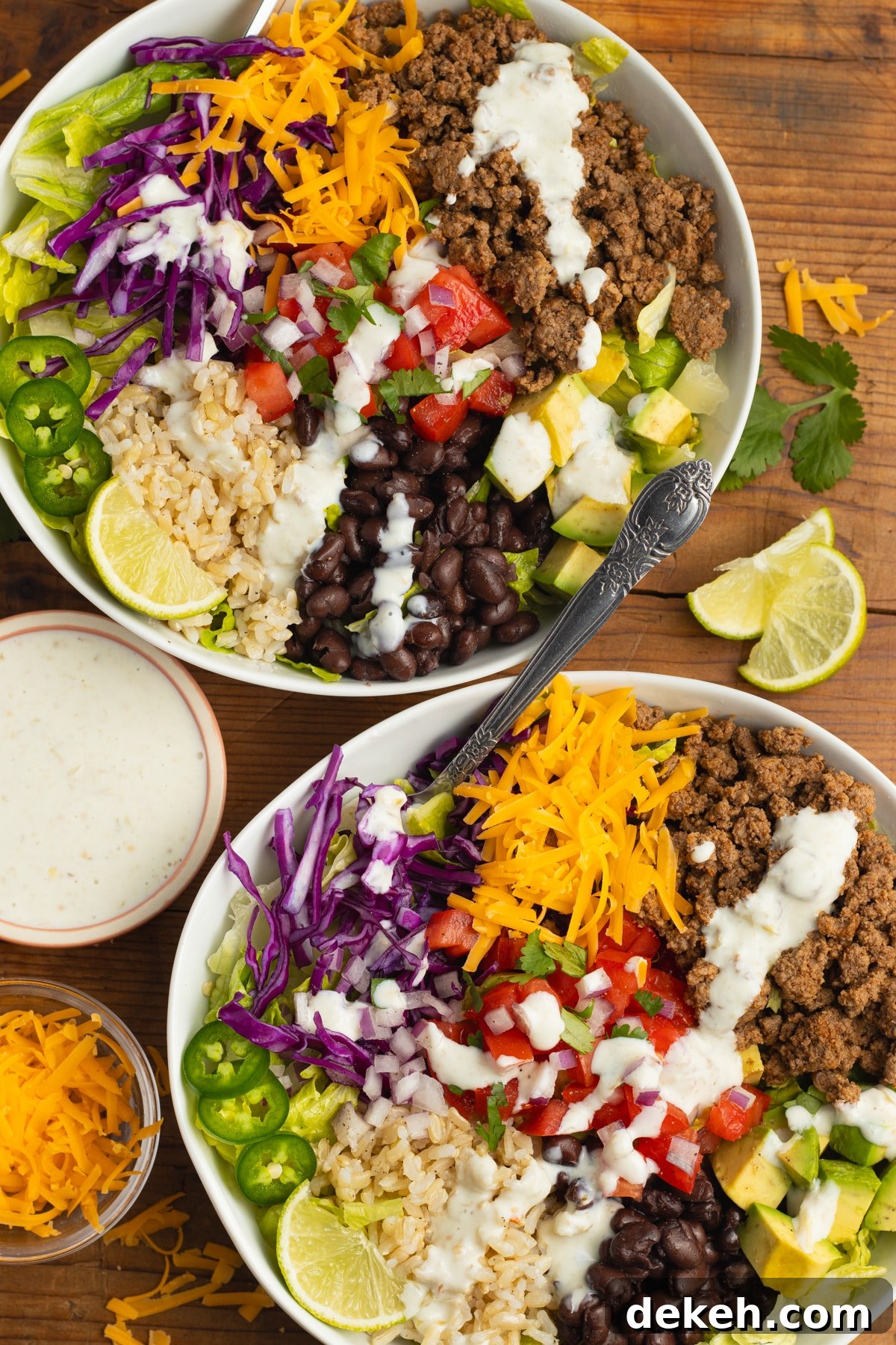 This is a picture of two beef taco bowls.