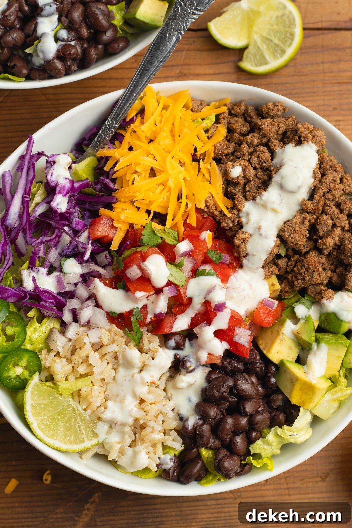 This is a close-up picture of a beef taco bowl.