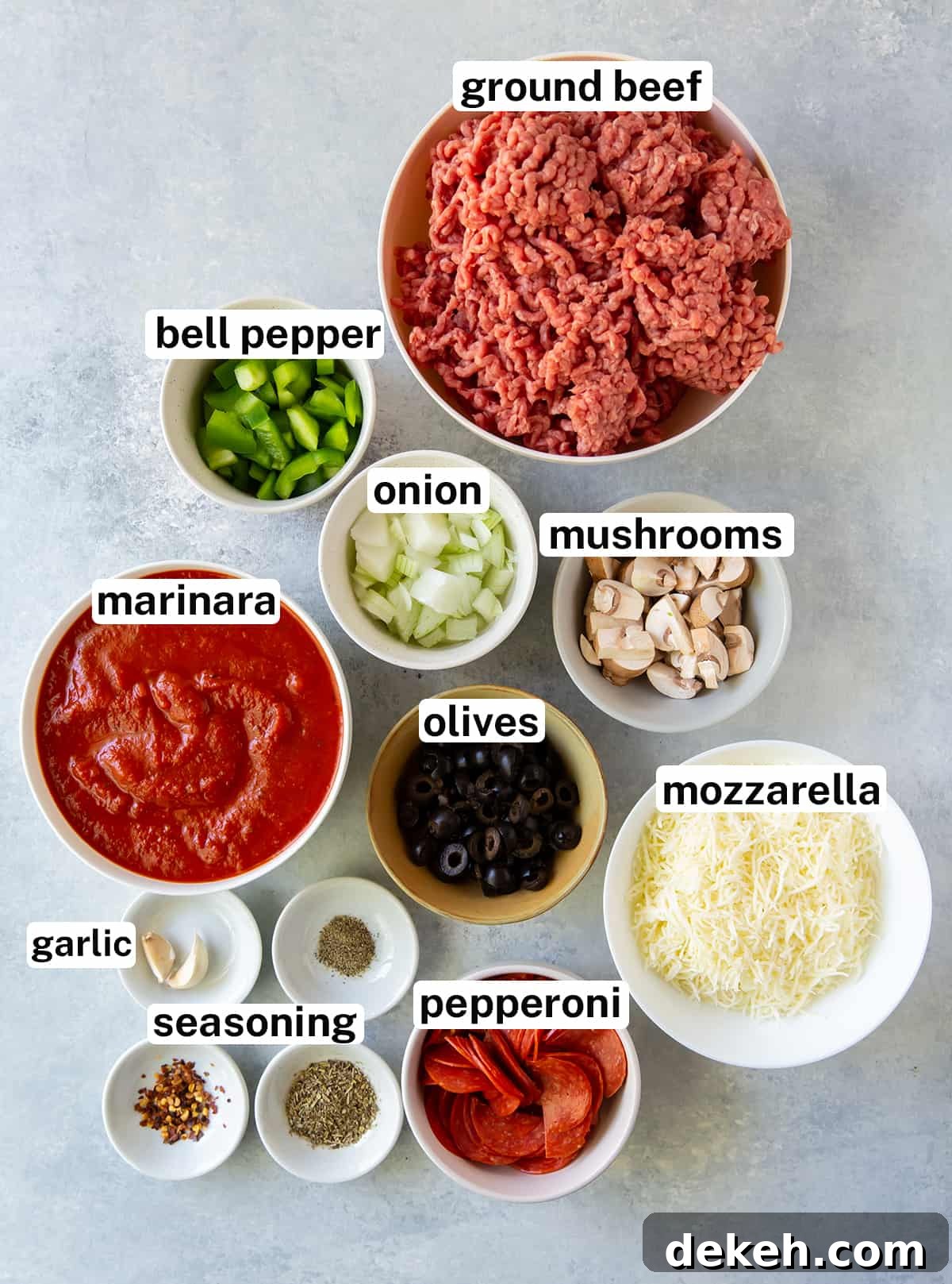 The ingredients for Pizza Joes with text overlay.